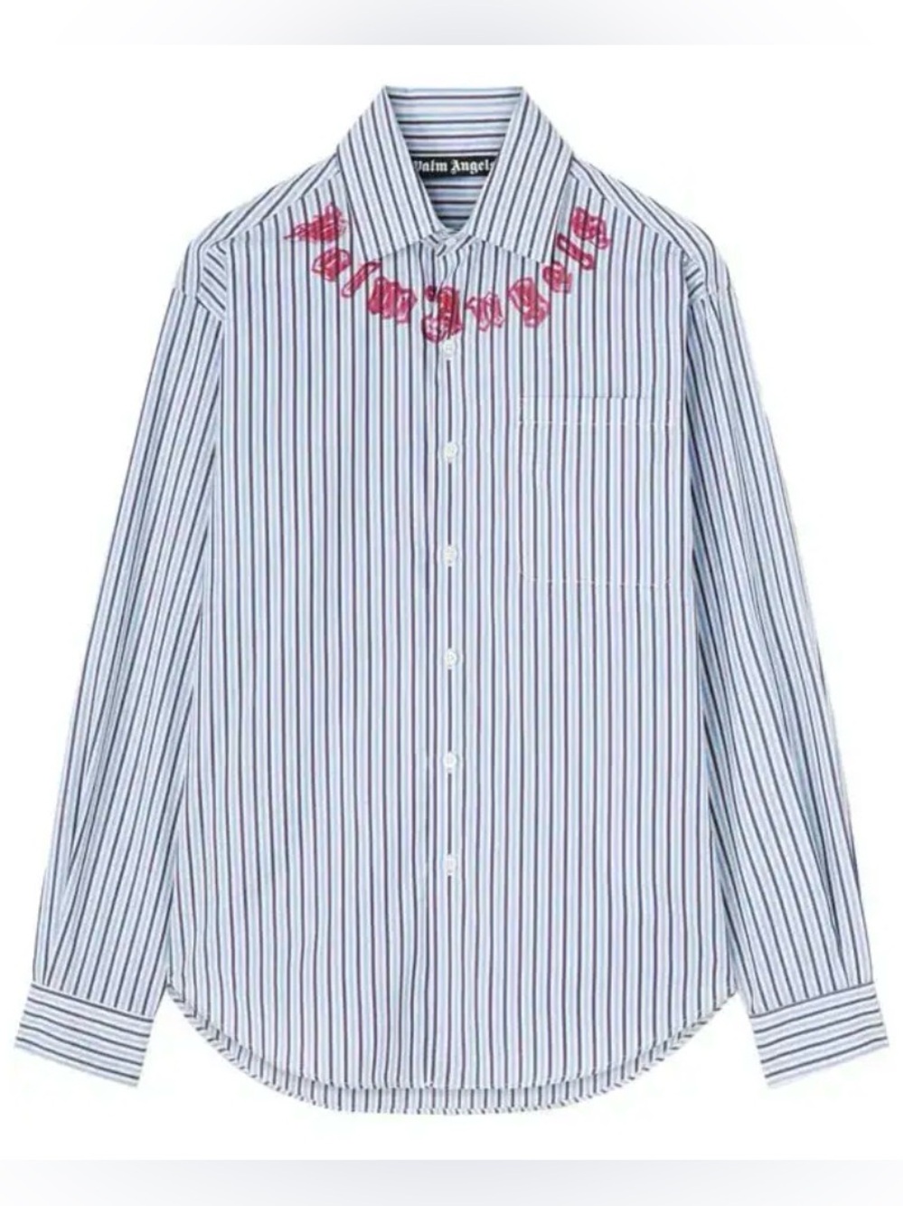 NWTs Palm Angels Logo Print Cotton Button Down Pinstriped Shirt Size 50 | US L